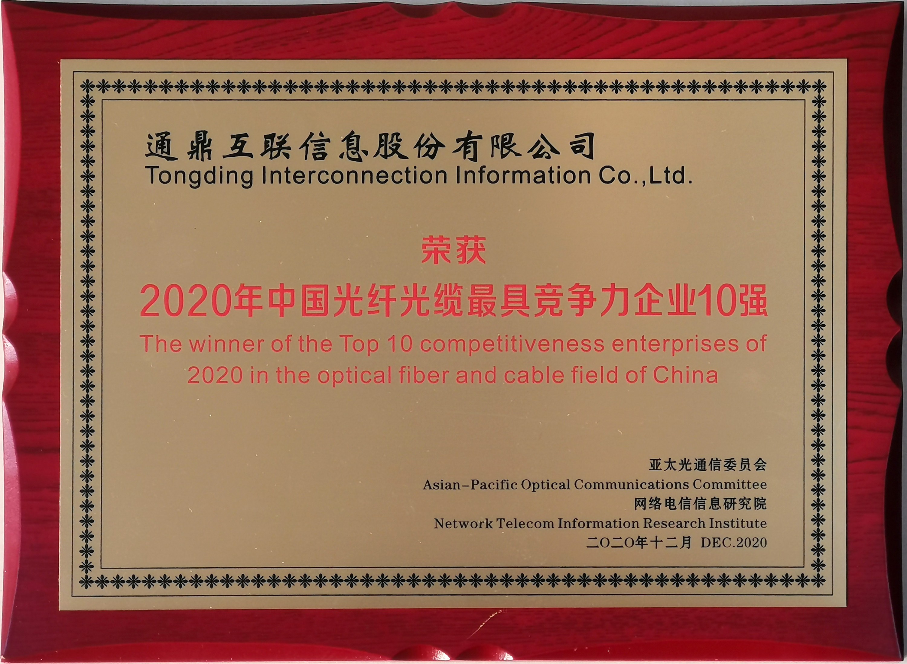 34-20201216中国光纤光缆最具竞争力企业10强
